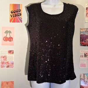 Taylor Black Sequin Sleeveless Blouse